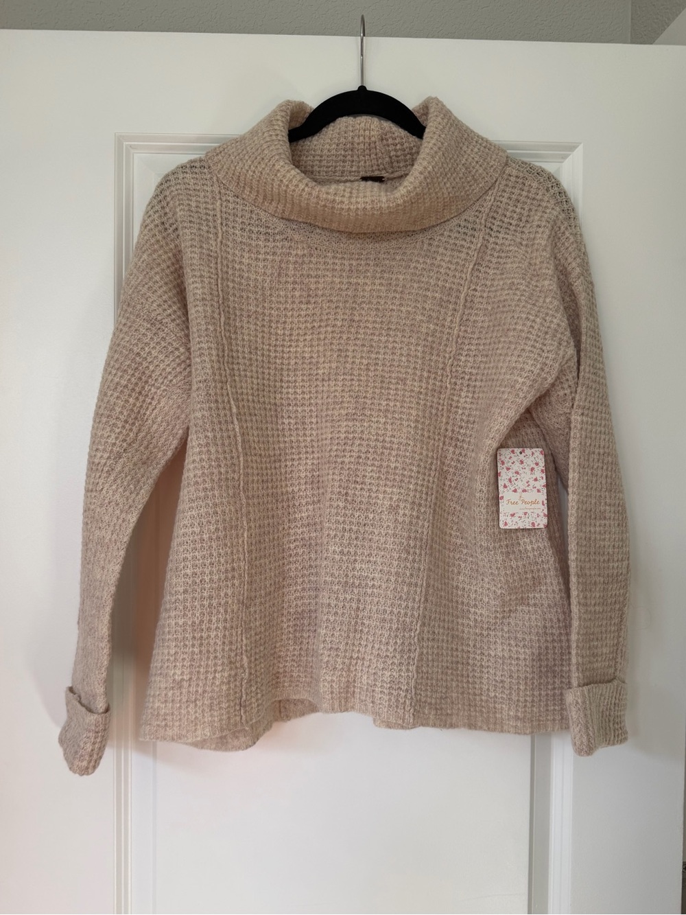 Free People Soft Cream Waffle Cowl Neck Sweater